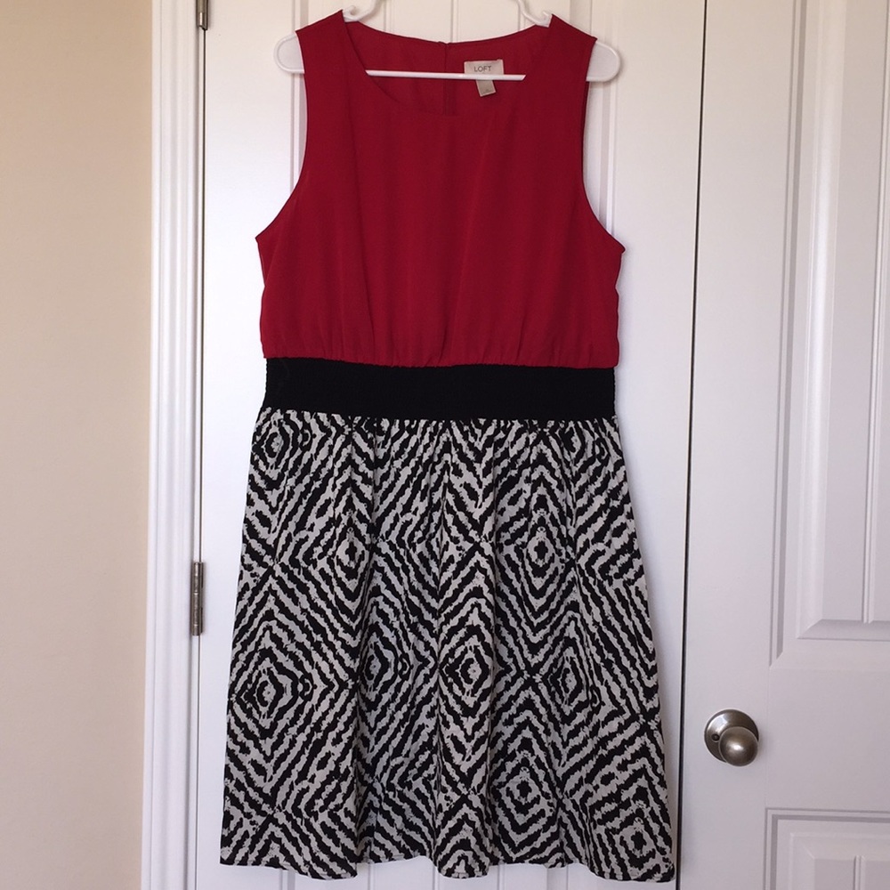 [The Loft] Red Black White Sleeveless Dress